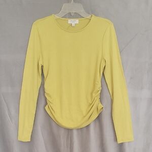 Banana Republic Light Yellow Ruched Long Sleeve Blouse, Size M